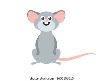 Cute gray mouse icon vector. Cute rat isolated on white background. Adorable rat cartoon character. Cheerful mouse cartoon character