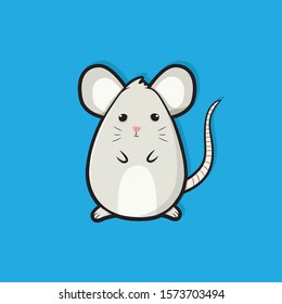 Cute gray mouse on blue background