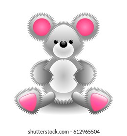 Cute gray mouse soft toy isolated on white vector illustration