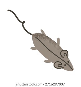 Brinquedo cinza bonito do rato para gatos. Acessório de pet têxtil macio em estilo plano. Perfeito para marca de loja de animais de estimação, decoração de clínica veterinária, e design web de cuidados felinos. Ilustração vetorial