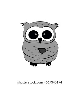 Cute gray owl with cup of coffee