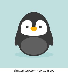 cute gray penguin sitting portrait with blue green aqua background, flat animal cartoon vector illustration art