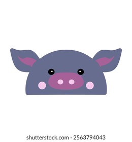 cute gray pig vector, cartoon gray pig face, drawing gray pig face easy and simple full color