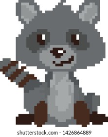 cute gray pixel raccoon. vector