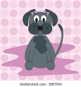 Cute gray pooch with pink polka-dots.