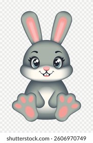 Cute gray rabbit. Bunny. Easter. Symbol of Easter. Vector illustration on a transparent background.