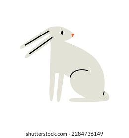 cute gray rabbit in flat trendy style. Easter, spring, animals. hand drawn vector illustration