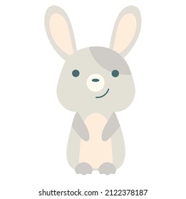 Cute gray rabbit flat. Vector in pastel gray colors with bunny ears. Banner, poster, postcard.Flat style.