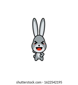 Cute gray Rabbit mascot with expression. Cartoon Style