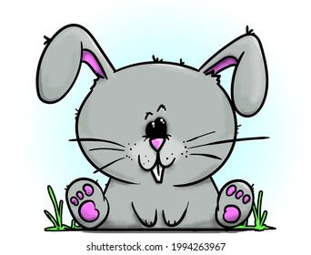 cute gray rabbit sitting on the grass