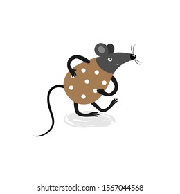 Cute gray rat  in a funny pose on white isolated backgraund. Vector mouse.Happy Chinese New Year 2020 year of the rat.