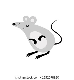 Cute gray rat icon on white isolated backgraund. Vector illustration.Happy Chinese New Year 2020 year of the rat. Symbol of 2020 Chinese New Year.