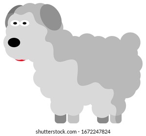 Cute gray sheep isolated on a transparent background in cartoon style