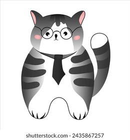 Gato rayado gris lindo aislado sobre fondo blanco. ilustración vectorial para niños.