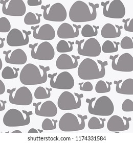 Cute gray whales on light background. Simple seamless pattern.