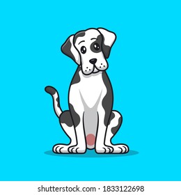 Cute Great Dane Dog Cartoon Vector Icon Illustration. Animal Dog Icon Concept Isolated Premium Vector. Flat Cartoon Style