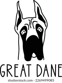 Cute great dane face. Dog head icon. Hand drawn isolated vector illustration in doodle style on white background