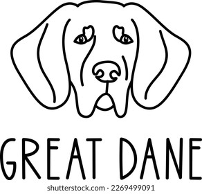 Cute great dane face. Dog head icon. Hand drawn isolated vector illustration in doodle style on white background