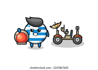the cute greece flag as astronaut with a lunar rover , cute style design for t shirt, sticker, logo element