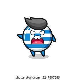 cute greece flag cartoon in a very angry pose , cute style design for t shirt, sticker, logo element