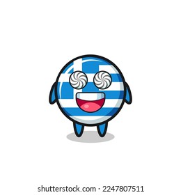 bonito personaje de bandera grecia con ojos hipnotizados, diseño de estilo lindo para camiseta, pegatina, elemento logo