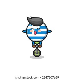The cute greece flag character is riding a circus bike , cute style design for t shirt, sticker, logo element