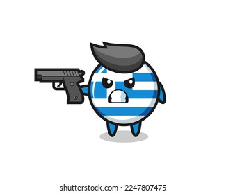 el tierno personaje de la bandera grecia dispara con una pistola , diseño de estilo lindo para camiseta, pegatina, elemento logo