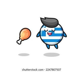 cute greece flag floating and tempted because of fried chicken , cute style design for t shirt, sticker, logo element