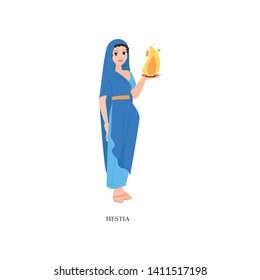 Cute greek woman god Hestia with long blue dress