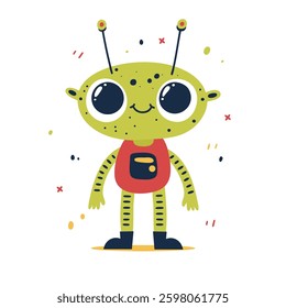 Cute Green Alien with Big Eyes and Antennas. Perfect for kids illustrations, sci-fi themes, and playful designs.