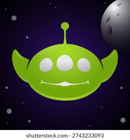 Cute Green Alien Character in Outer Space Cartoon Vector Illustration