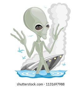 Cute green alien extraterrestrial on white background.