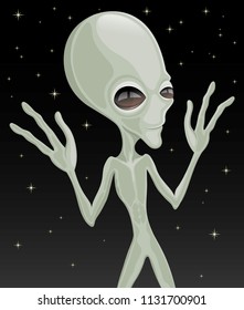 Cute green alien extraterrestrial on a black background.