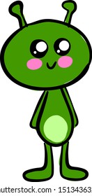 Cute green alien, illustration, vector on white background.