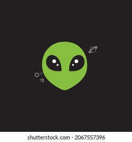 Alien verde lindo y planetas alrededor, arte vectorial en el espacio negro profundo para la impresión de pantalla, sublimación o cualquier cosa que tu imaginación quiera RH+