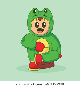 Cute green alligator kid character