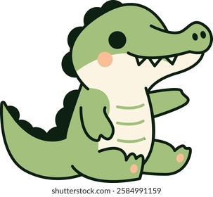 Cute Green Alligator Sitting Illustration