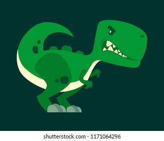 Cute green angry dinosaur vector cartoon character