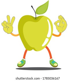 cute green apple cartoon mascot character cool expression