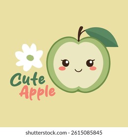 Cute green apple character with happy face