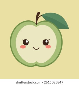 Cute green apple character with happy face