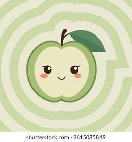 Cute green apple character with happy face