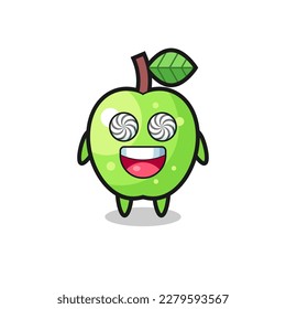 cute green apple character with hypnotized eyes , cute style design for t shirt, sticker, logo element