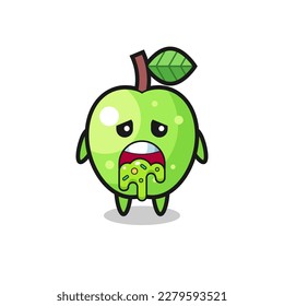 the cute green apple character with puke , cute style design for t shirt, sticker, logo element