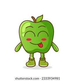 Cute green apple character is teasing and sticking out his tongue. eyes closed tongue out emoji