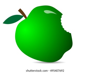Cute Green apple with leaf. Vector illustration