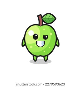 cute green apple mascot with an optimistic face , cute style design for t shirt, sticker, logo element