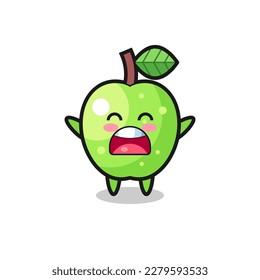 cute green apple mascot with a yawn expression , cute style design for t shirt, sticker, logo element