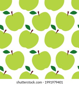 Cute green apple seamless pattern in doodle style on white background for fashion print , wallpaper, gift wrapping paper etc.