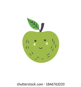 Cute green apple. Vector isolated in hand drawn fruit